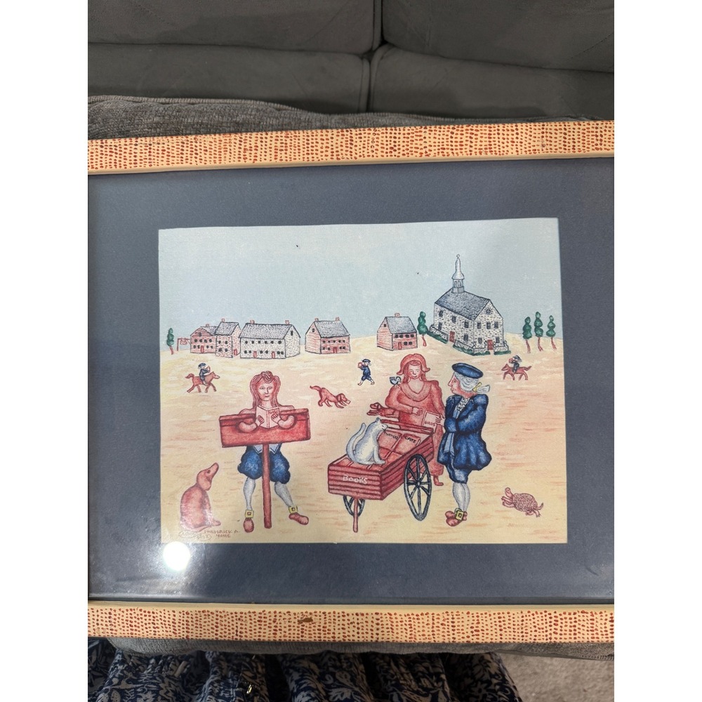 Frederick A Yohe Book Peddler in Colonial York PA Folk Art Print Signed Framed